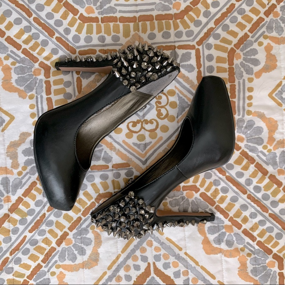 Sam Edelman Roza Black Leather Spiked Heels